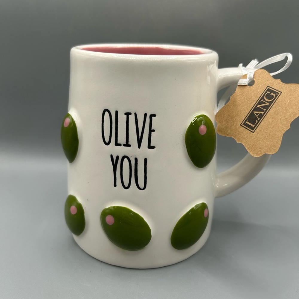 Lang By Design OLIVE YOU Hand Painted Embossed Mug With Olives NEW